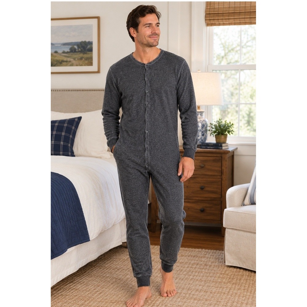 L.L.Bean Mens Gray Wool Blend Dual Layer Union Suit Thermal Long Underwear SZ L